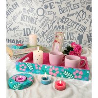 Handbemaltes Tablett Und Teelichthalter Set von popnrockshop