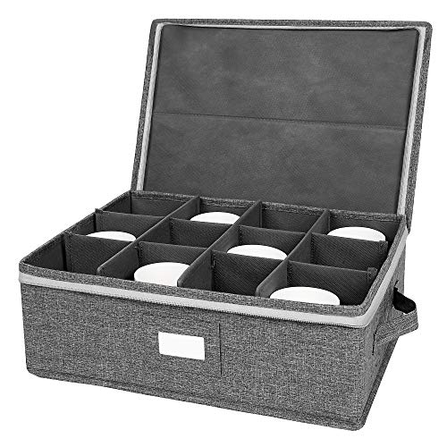 popoly Aufbewahrungsbox für Tassen und Becher, China-Aufbewahrungsbehälter mit Reißverschlussdeckel und Griffen, für 12 Kaffeetassen und Teetassen, Hartschale und stapelbar (grau) von popoly