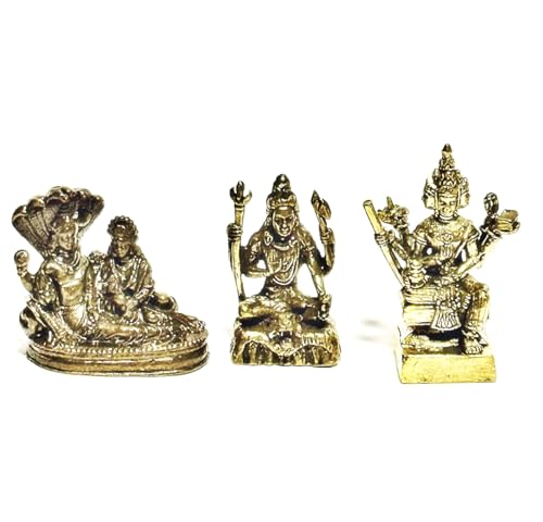 POPPIP 3 hinduistische große Gottheit Shiva Brahma Vishnu Mini Messing Figur Skulptur (Shiva Destroyer, Brahma der Schöpfer) für Erwachsene Puja Sammlerstück Geschenk Auto Schreibtisch Dekor H 2,5-5,1 von poppip