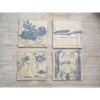 Untersetzer Set 4 4Er Mug Rug Tischset 2 Farbig Dekor Garten Blau Orange Weiß Narzisse Radieschen Schaufel von poppyshome