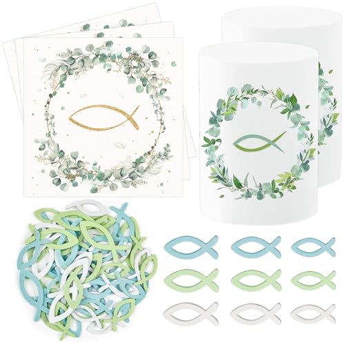 Poraceous 20 Stück Servietten Kommunion + 12 Windlicht Tischdeko+ 90 Holzfische Streudeko, Gastgeschenk Meine Jugendweihe Dekoration Eukalyptus Grün, Kommunion Party Geschenke Gastgeschenke Poraceous 20 Stück Servietten Kommunion + 12 Windlicht Tischdeko+ 90 Holzfische Streudeko, Gastgeschenk Meine Jugendweihe Dekoration Eukalyptus Grün, Kommunion Party Geschenke Gastgeschenke von poraceous