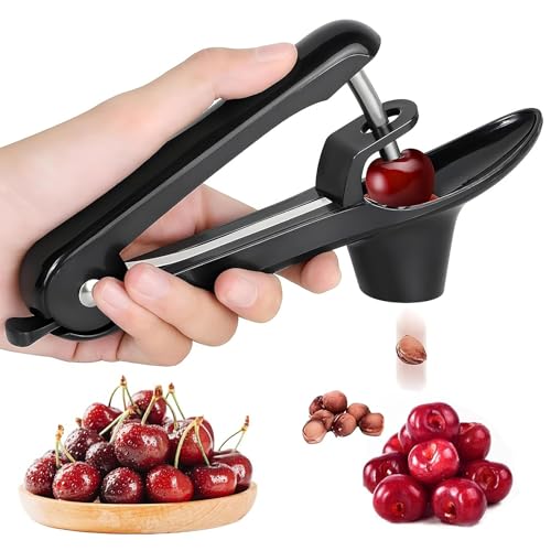 Poraceous Kirschentkerner, Kirschentkerner Entkerner, Edelstahl Entkerner Kirschen, Kirschentsteiner Obstentkerner Cherry Corer Entferner, Hand Fruit Entkernen, für Obst Oliven Cherries(Schwarz) von poraceous