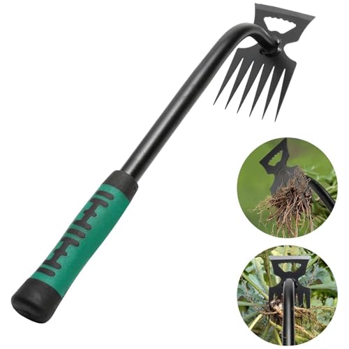 poraceous Gartenarbeit Hand Unkrautstecher, Unkrautstecher, Gartenwerkzeug Unkraut Entferner Gerät, Entwurzelung Jäten Werkzeug, Outdoor-Garten-Reinigungsschaufel, Fugenkratzer Mit Stiel (6 Zähne) von poraceous