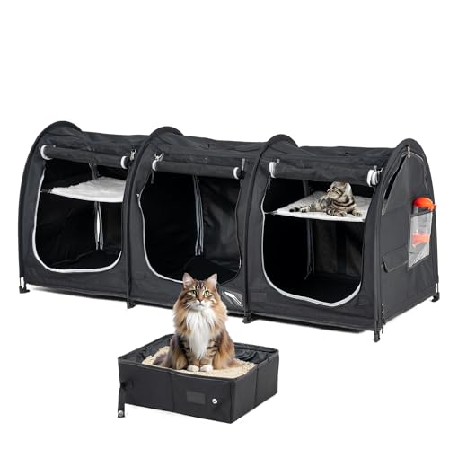 Tragbarer Katzenkäfig mit drei Fächern, einfach zu falten und zu transportieren, bequeme Reisebox für Welpen und Hunde, mit tragbarer Tragetasche, 2 Hängematten, 3 Matten und zusammenklappbaren Tragbarer Katzenkäfig mit drei Fächern, einfach zu falten und zu transportieren, bequeme Reisebox für Welpen und Hunde, mit tragbarer Tragetasche, 2 Hängematten, 3 Matten und zusammenklappbaren von porayhut