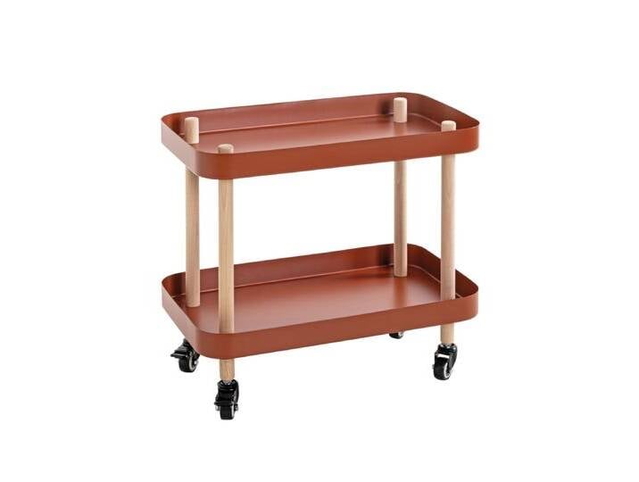 Beistelltisch auf Rollen 50 x 47 cm rot/Massivholz natur von porta