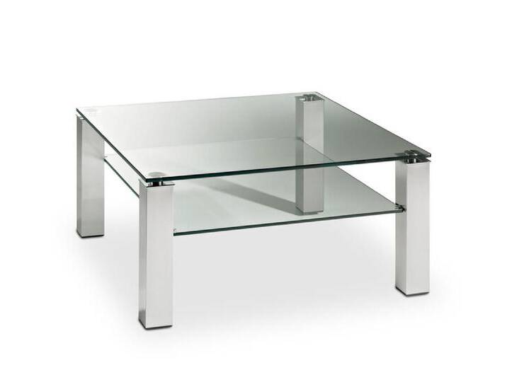 Couchtisch 80 x 80 cm Klarglas/ Metall matt vernickelt von porta