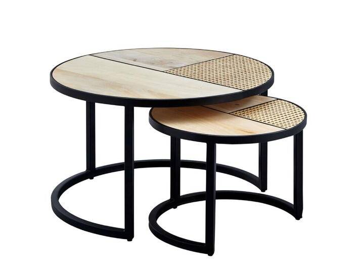 Couchtisch rund 2er Set Schwarz/ Mango massiv von porta