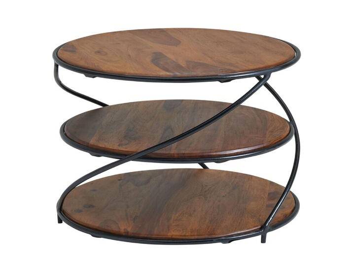 Couchtisch rund 58 cm Schwarz/ Sheesham massiv von porta