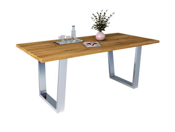 Esstisch MODENA 160 x 100 cm Eiche massiv/ edelstahlfarben von porta
