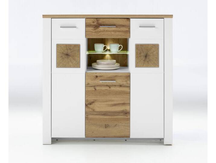Highboard MATERA 122x122 cm Weiß supermatt / Eiche Nachbildung von porta
