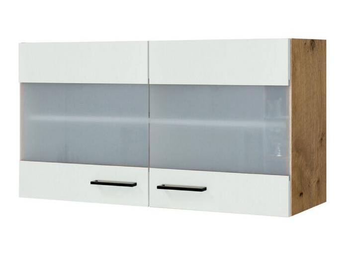 Küchen Glas-Hängeschrank AVILA 100 cm Eiche /weiß matt von porta