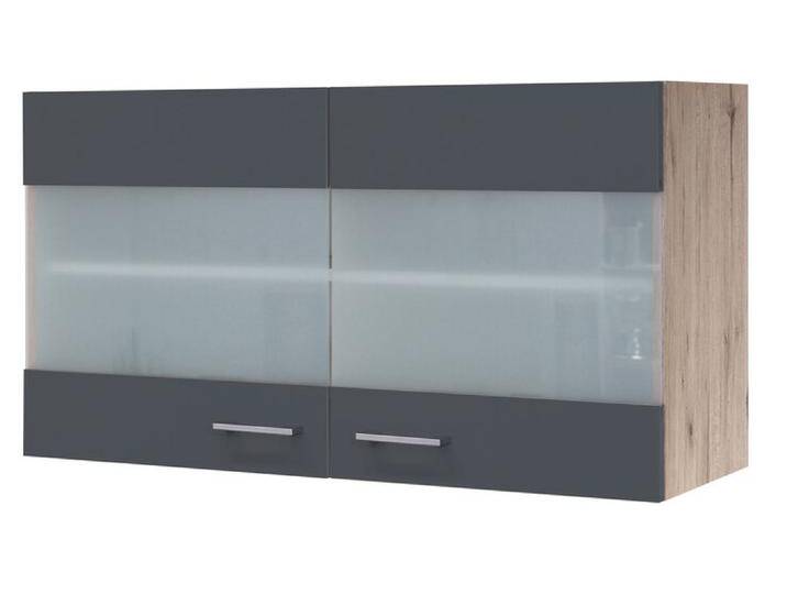 Küchen Glas-Hängeschrank RALPH 100 cm Eiche/ grau von porta