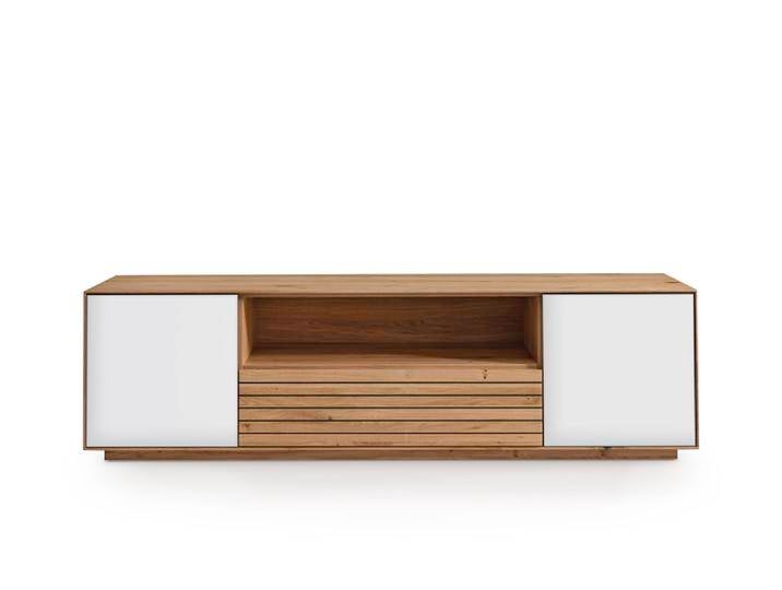 Lowboard 158 x 44 cm Eiche massiv/Glas satinato Lowboard 158 x 44 cm Eiche massiv/Glas satinato von porta