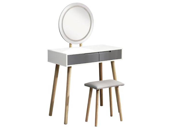 Schminktisch mit Spiegel und Hocker weiß/grau Schminktisch mit Spiegel und Hocker weiß/grau von porta