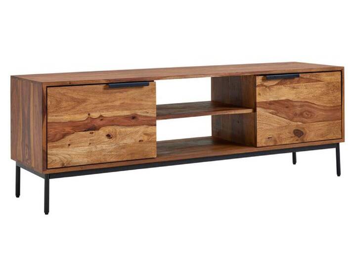 TV-Lowboard 147 x 51 cm Schwarz/ Sheesham massiv von porta