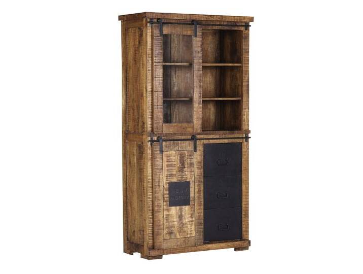 Vitrine BARNEY 100 x 190 cm Mango Massivholz/schwarz von porta