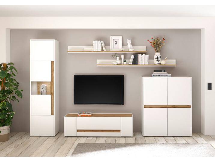 Wohnkombi 20 CITY 5-teilig 350 x 197 cm Weiß/Wotan Eiche Dekor von porta
