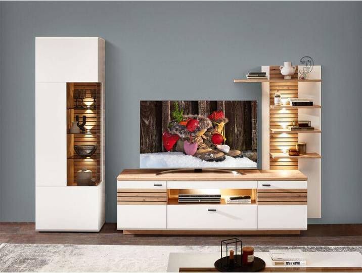 Wohnwand FRESNO 3-teilig weiß / braun von porta