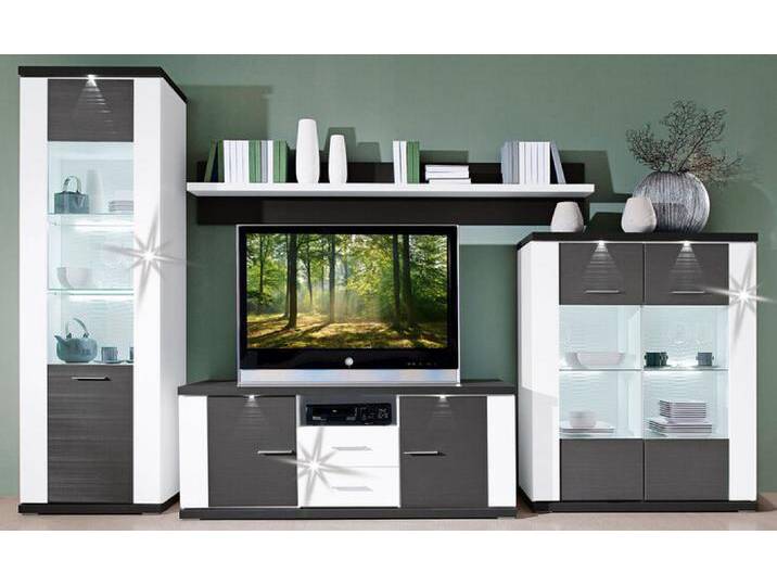 Wohnwand MANHATTAN 4-teilig weiß/ grau von porta