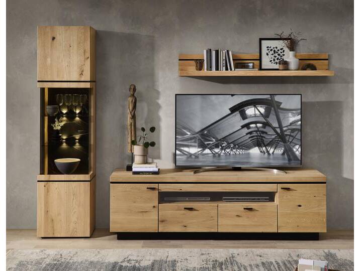 Wohnwand MONZA 280x201 cm Wildeiche massiv / Granit-Steinoptik von porta