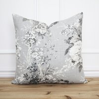 Kissenbezug Grau Floral 20x20 Leinen Designer Kissen Graues Blumenkissen Dekokissen || Isla von porterlanehome