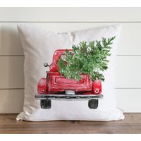 Weihnachtlicher Kissenbezug | Red Truck {style 2} Bauernhaus Dekor Weihnachtskissen Urlaubskissenhüllen Weihnachtsdeko Überwurf von porterlanehome