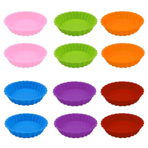 posionks 12 Stück Tortenbodenform Silikon Mini MuffinföRmchen Silikon 10.5cm Obstkuchenform Mini für DIY Backen Kuchen, Eincreme und Pudding Wiederverwendbar (6 Farben) von posionks