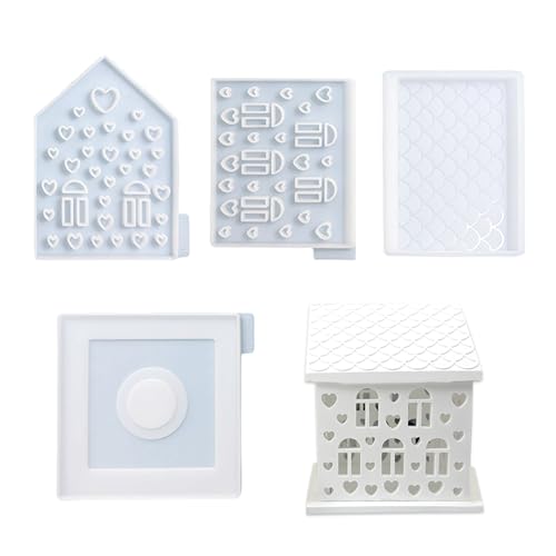 posionks Gießform Kerzenhalter Haus 3D Silikonformen Gießform Häuser Gießformen Gips 3d haus silikonform für Diy-Handwerk, Kerzenhalter, Gipskerzen und Andere Dekorationen (4 Stück) von posionks