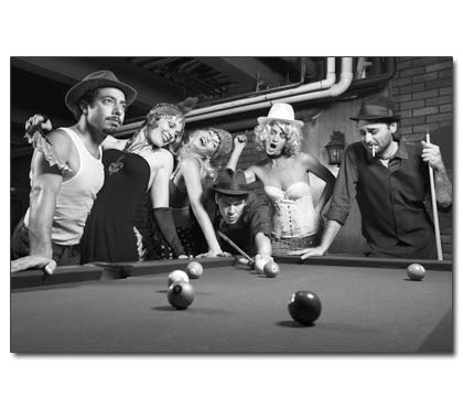 Poster Retro Group 50er Jahre - Vintage Rockabilly Billard Lounge Bar Club Restaurant Kunstdruck (Poster 70 x 100 cm) von posterdeluxe