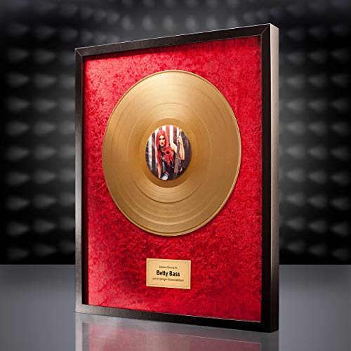 posterdeluxe Goldene Schallplatte - Super Geschenk für Musiker, DJs, Sänger und Firmen (Rot mit deinem Foto als Label) von posterdeluxe