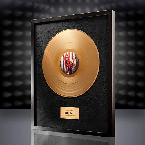 posterdeluxe Goldene Schallplatte - Super Geschenk für Musiker, DJs, Sänger und Firmen (Schwarz mit deinem Foto als Label) von posterdeluxe