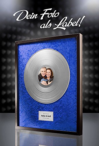 posterdeluxe Silberne Schallplatte mit Foto (blau) - Traumhaftes Geschenk für Silberne Hochzeit von posterdeluxe