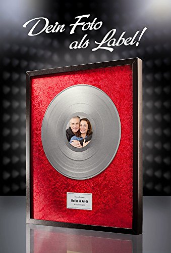 posterdeluxe Silberne Schallplatte mit Foto (rot) - Traumhaftes Geschenk für Silberne Hochzeit von posterdeluxe