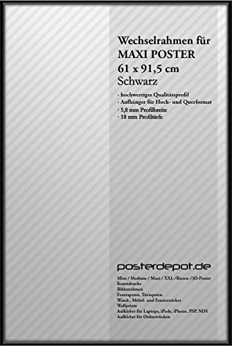 Bilderrahmen in Schwarz, passend für Maxi Poster (61 x 91,5 cm), hochwertiges Aluminium-Profil mit Acrylglas-Front von posterdepot