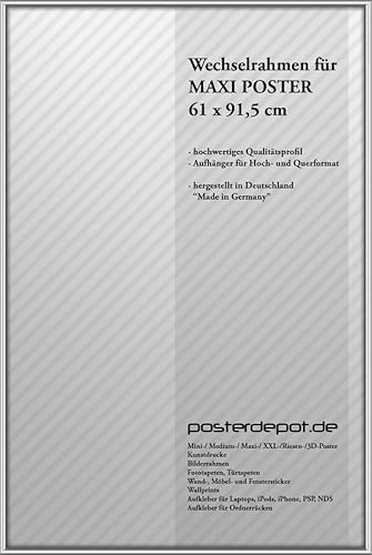 Bilderrahmen f. Maxi Poster - Größe 61 x 91,5 cm, Silber - Top-Qualität Made in Germany von posterdepot