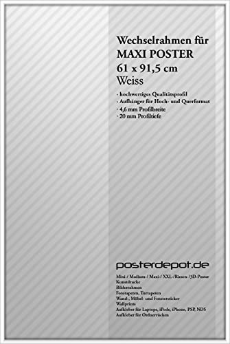 Bilderrahmen in Weiß, passend für Maxi Poster (61 x 91,5 cm), hochwertiges Aluminium-Profil mit Acrylglas-Front von posterdepot