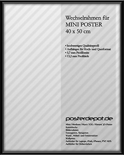 Bilderrahmen in Schwarz, passend für Mini Poster (40 x 50 cm), hochwertiges Aluminium-Profil mit Acrylglas-Front von posterdepot