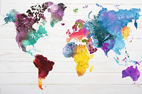 Poster Bunte Weltkarte in Aquarellfarben - Größe 61 x 91,5 cm - Maxiposter Poster Bunte Weltkarte in Aquarellfarben - Größe 61 x 91,5 cm - Maxiposter von posterdepot