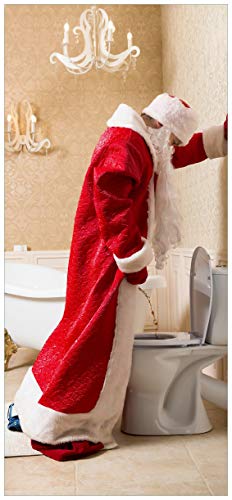 Türtapete Türposter Weihnachtsmann Macht Pause und pinkelt auf edler Toilette - Größe 93 x 205 cm - Türaufkleber mit Kleister von posterdepot