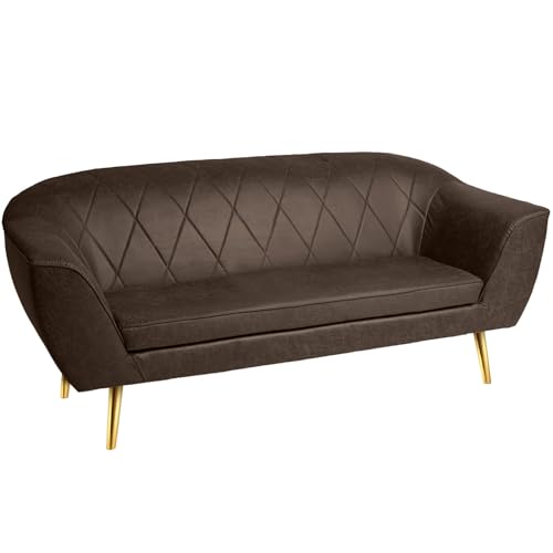 2er Sofa in Öko-Leder mit goldenen Beinen dunkelbraun - mit Nähten, in Kunstleder, mit Metallbeinen für einfache Montage, mit weicher Füllung - kleines Sofa für Wohnzimmer, Schlafzimmer, Büro von postergaleria