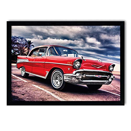 postergaleria Bild im Rahmen | Plakat | Modern | Wand Künstlerisch | Verschiedene Themen 50 x 70 cm (Rotes Cadillac) von postergaleria