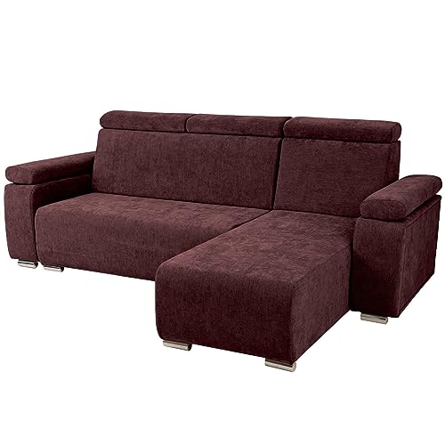 Ecksofa mit verstellbaren Kopfstützen und Armlehnen kastanienbraun rechts - mit silberfarbenen Beinen, zur einfachen Selbstmontage - Couch L Form für Wohnzimmer, Schlafzimmer, einzeln und als Set von postergaleria