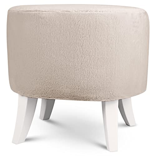 Hocker gepolstert oval 42 x 52 cm – Pouf samt belastbar bis 100 kg – Komfortables Sitzgefühl, vielseitige Funktionen: Fusshocker, Beistelltisch, Schminkhocker – Sitzhöhe 45 cm, Farbe: Creme von postergaleria