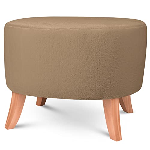 Hocker gepolstert oval 52 x 62 cm – Pouf samt belastbar bis 100 kg – Komfortables Sitzgefühl, vielseitige Funktionen: Fusshocker, Beistelltisch, Schminkhocker – Sitzhöhe 46 cm, Farbe: Hellbraun von postergaleria