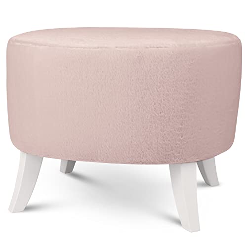 Hocker gepolstert oval 52 x 62 cm – Pouf samt belastbar bis 100 kg – Komfortables Sitzgefühl, vielseitige Funktionen: Fusshocker, Beistelltisch, Schminkhocker – Sitzhöhe 46 cm, Farbe: puderrosa von postergaleria