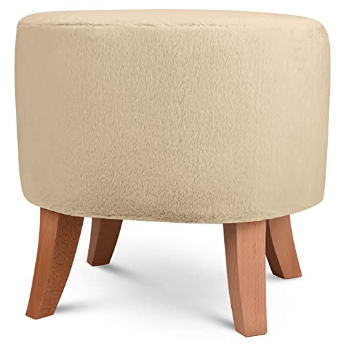 Hocker gepolstert oval 42 x 52 cm – Pouf samt belastbar bis 100 kg – Komfortables Sitzgefühl, vielseitige Funktionen: Fusshocker, Beistelltisch, Schminkhocker – Sitzhöhe 45 cm, Farbe: beige von postergaleria