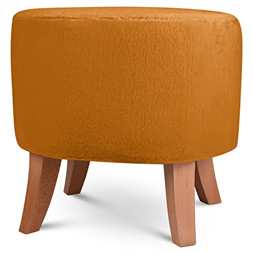 Hocker gepolstert oval 42 x 52 cm – Pouf samt belastbar bis 100 kg – Komfortables Sitzgefühl, vielseitige Funktionen: Fusshocker, Beistelltisch, Schminkhocker – Sitzhöhe 45 cm, Farbe: gelb von postergaleria