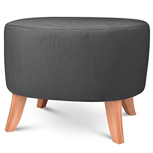 Hocker gepolstert oval 52 x 62 cm – Pouf samt belastbar bis 100 kg – Komfortables Sitzgefühl, vielseitige Funktionen: Fusshocker, Beistelltisch, Schminkhocker – Sitzhöhe 46 cm, Farbe: dunkelgrau von postergaleria