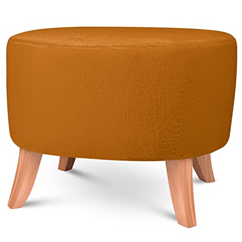 Hocker gepolstert oval 52 x 62 cm – Pouf samt belastbar bis 100 kg – Komfortables Sitzgefühl, vielseitige Funktionen: Fusshocker, Beistelltisch, Schminkhocker – Sitzhöhe 46 cm, Farbe: gelb von postergaleria