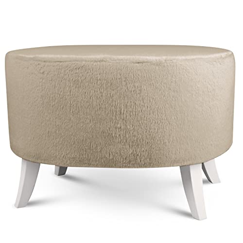 Hocker gepolstert oval 62 x 72 cm – Pouf samt belastbar bis 100 kg – Komfortables Sitzgefühl, vielseitige Funktionen: Fusshocker, Beistelltisch, Schminkhocker – Sitzhöhe 46 cm, Farbe: Creme von postergaleria